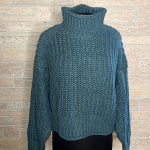 H&M Turquoise Chunky Knit Turtleneck Sweater Size Large